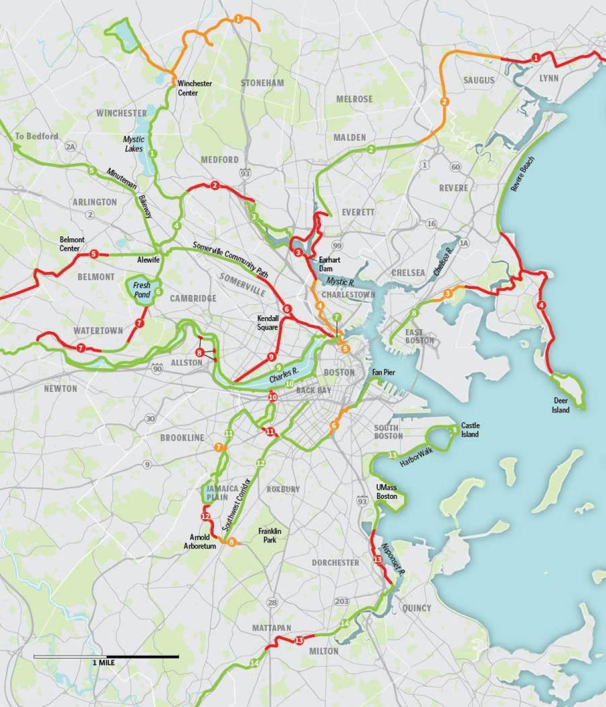mapa de Boston bicicleta