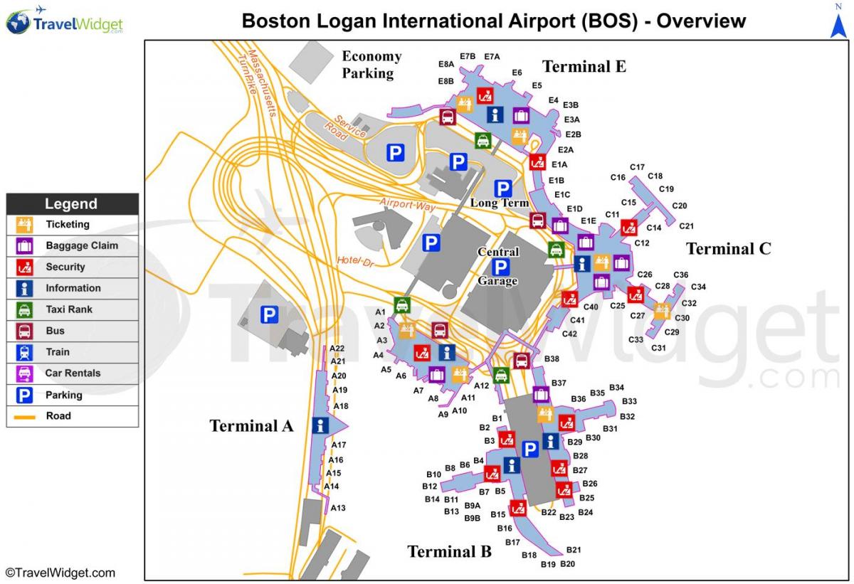 mapa de l'aeroport de Boston