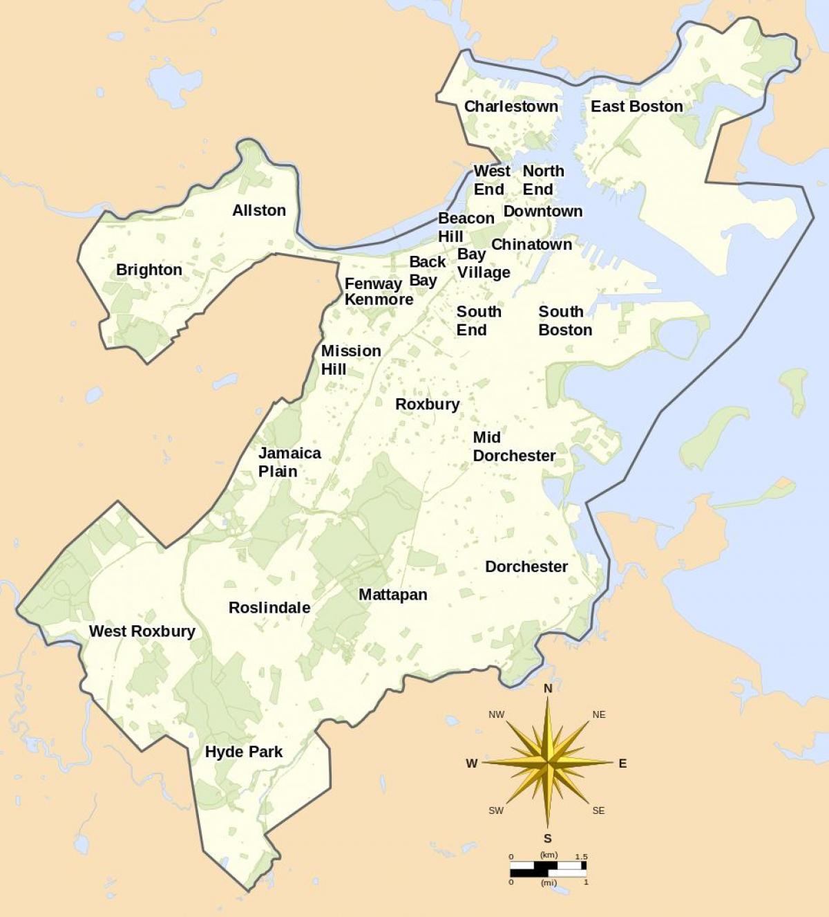 mapa de Boston i els seus voltants