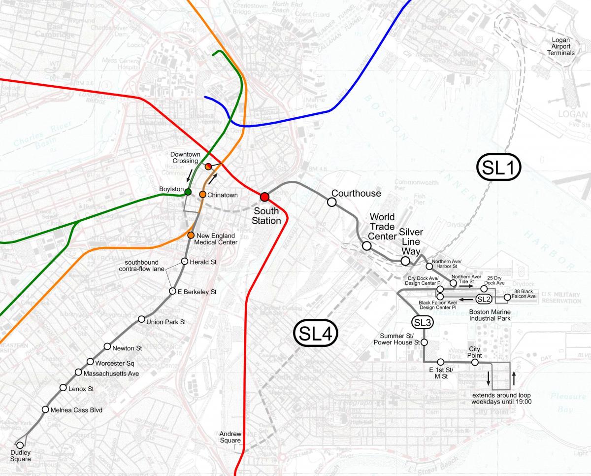 plata línia de mapa de Boston