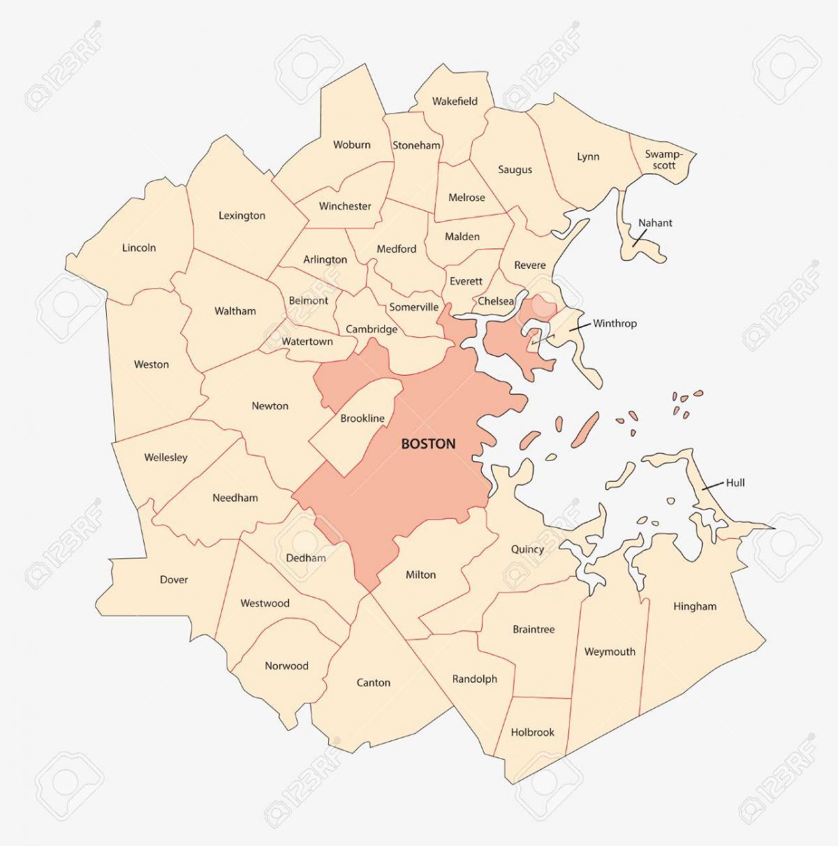 mapa de Boston zona
