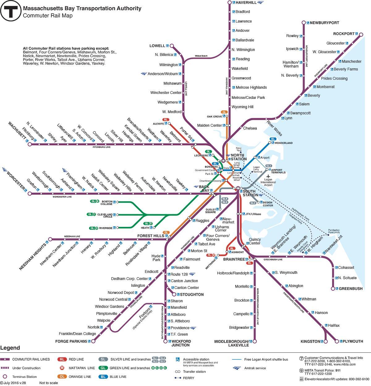 línia ferroviària de rodalies mapa de Boston