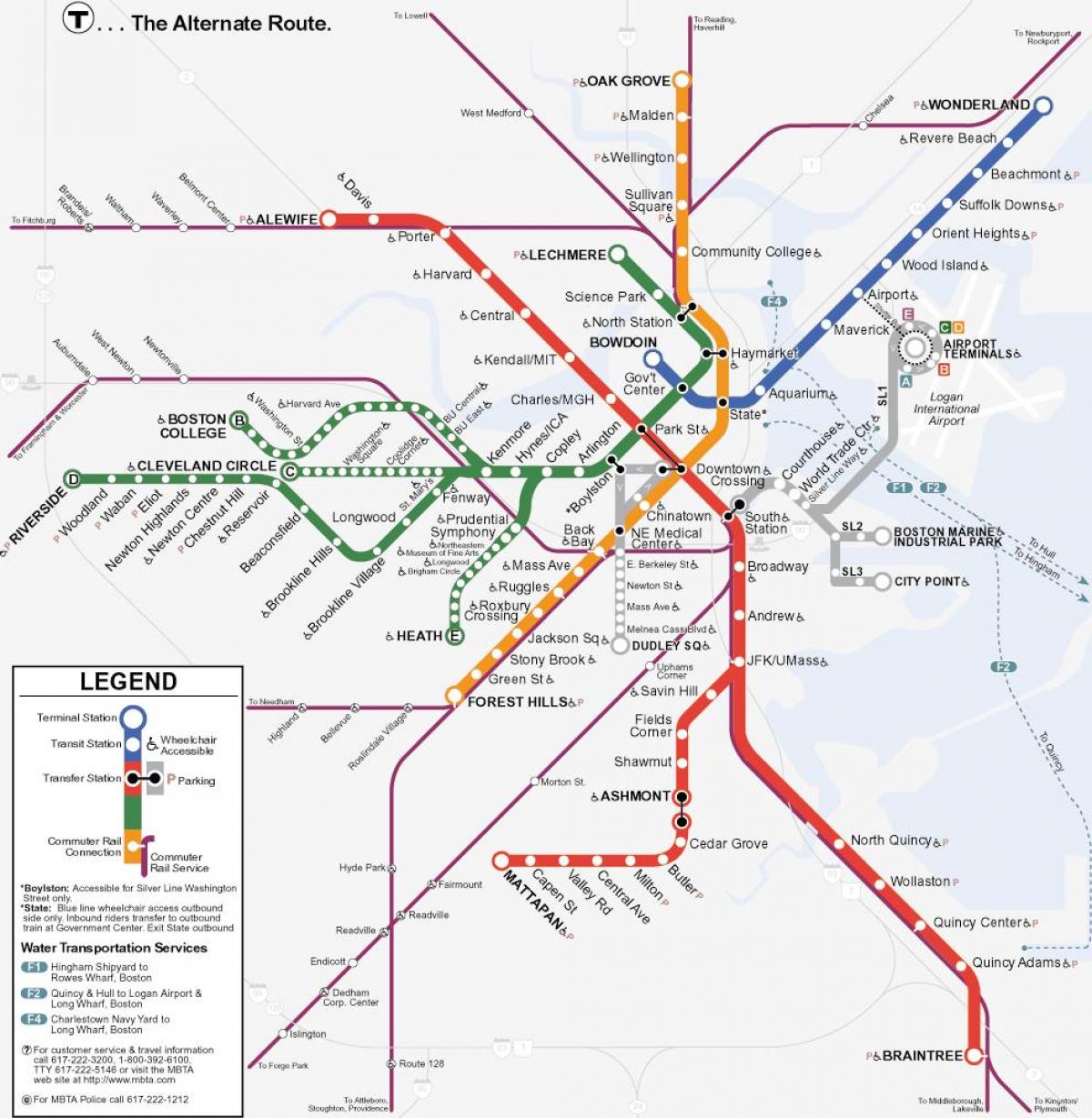 taronja línia de Boston mapa