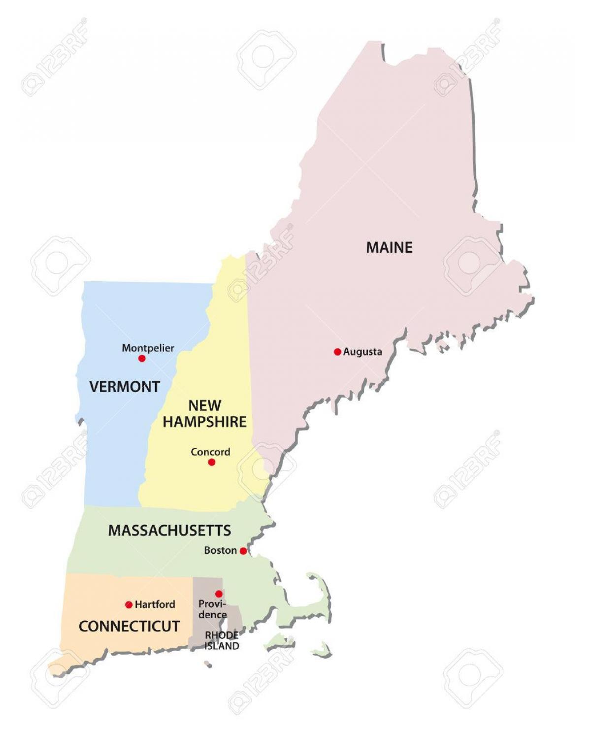 mapa de Nova Anglaterra, els estats
